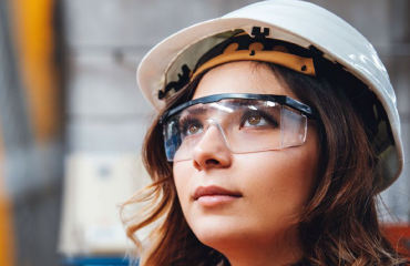 Woman wearing a Construction Hat 