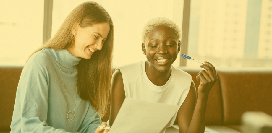 Two women talking and laughing 